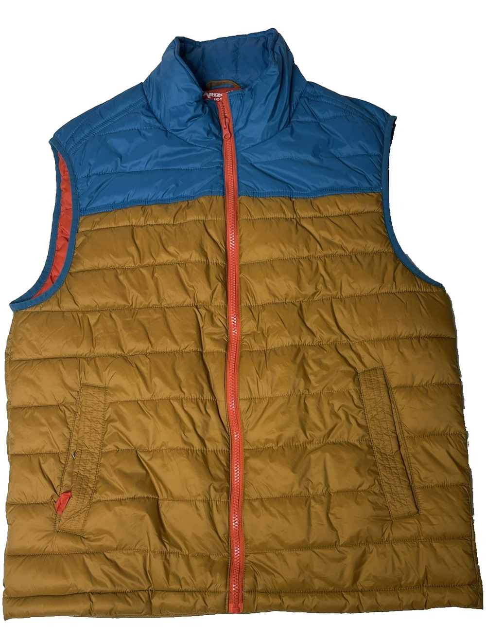 Arizona Jean Co Men’s M Y2K Colorblock Packable Puffer Vest Blue Mustard Orange